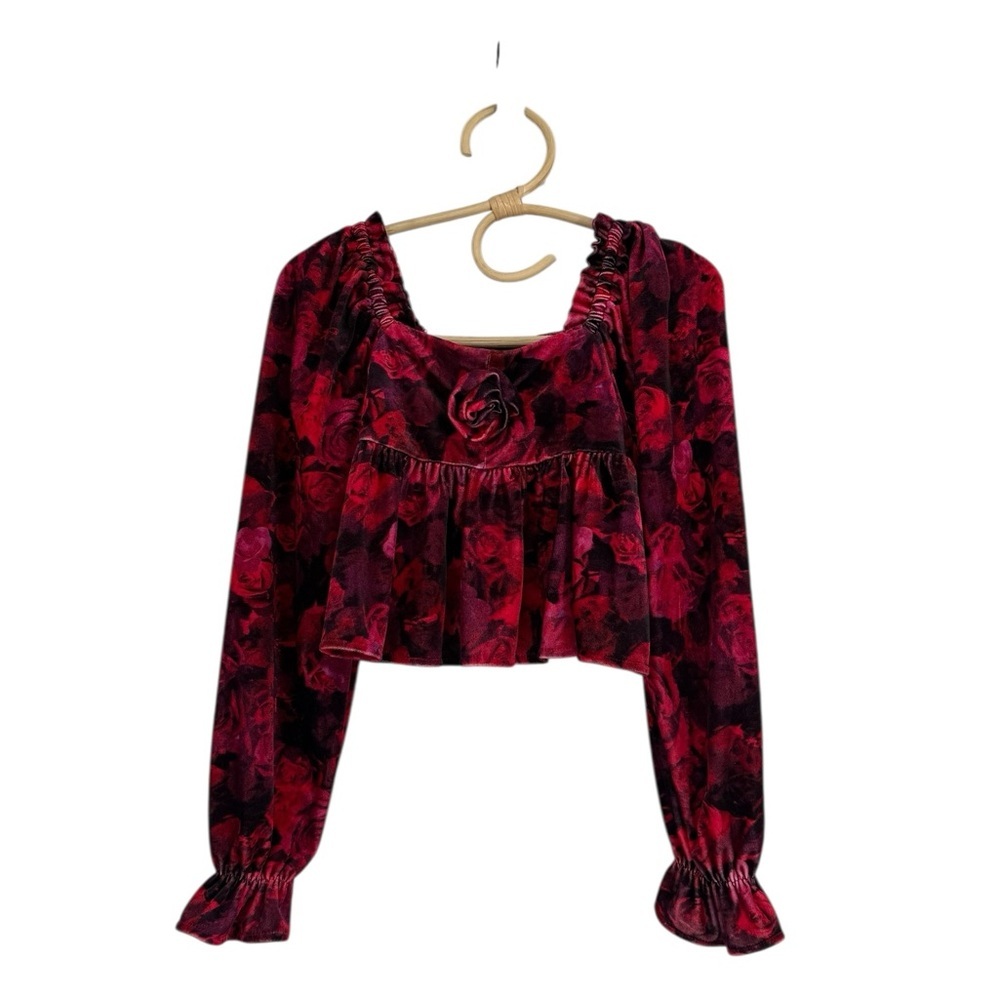 C&V Chelsea & Violet Crimson Red Black Rose print Rose Petail Girls L 10/12 NEW - Picture 2 of 11